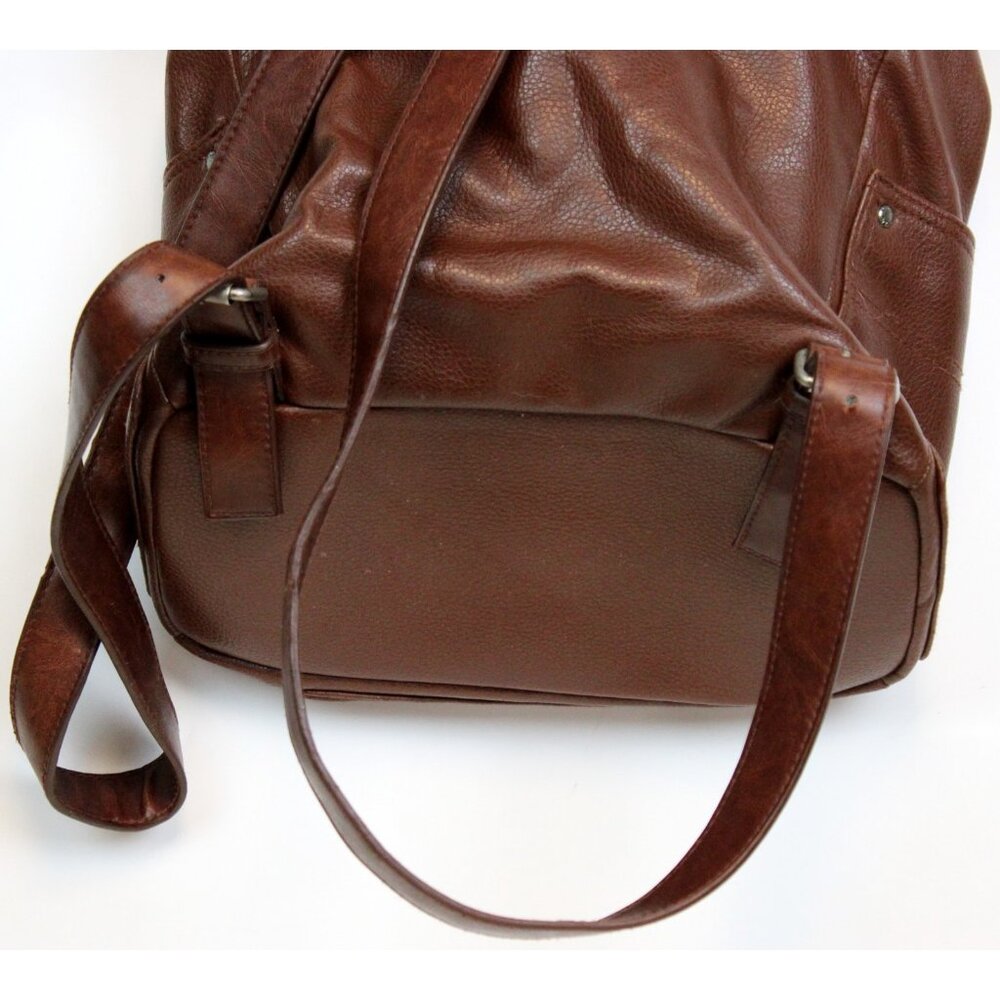 Fossil Brown Leather Mini Backpack Drawstring Adj… - image 6